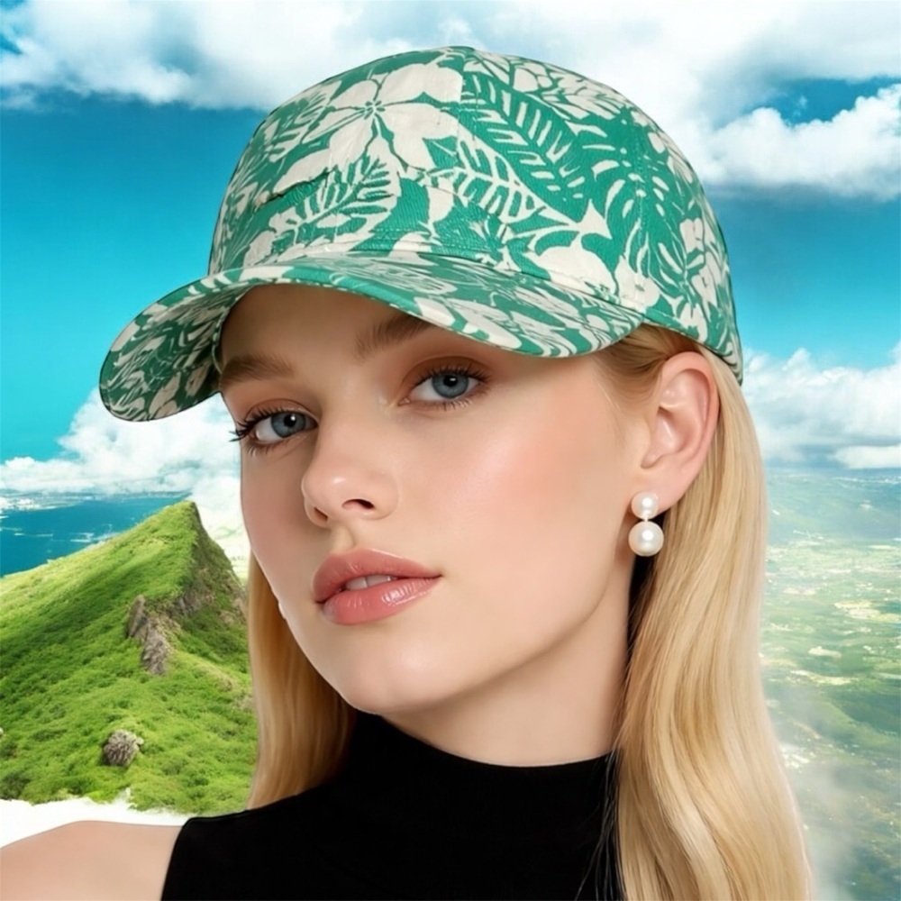 2 for $30 | Adult Tropical Green and White Floral Cap